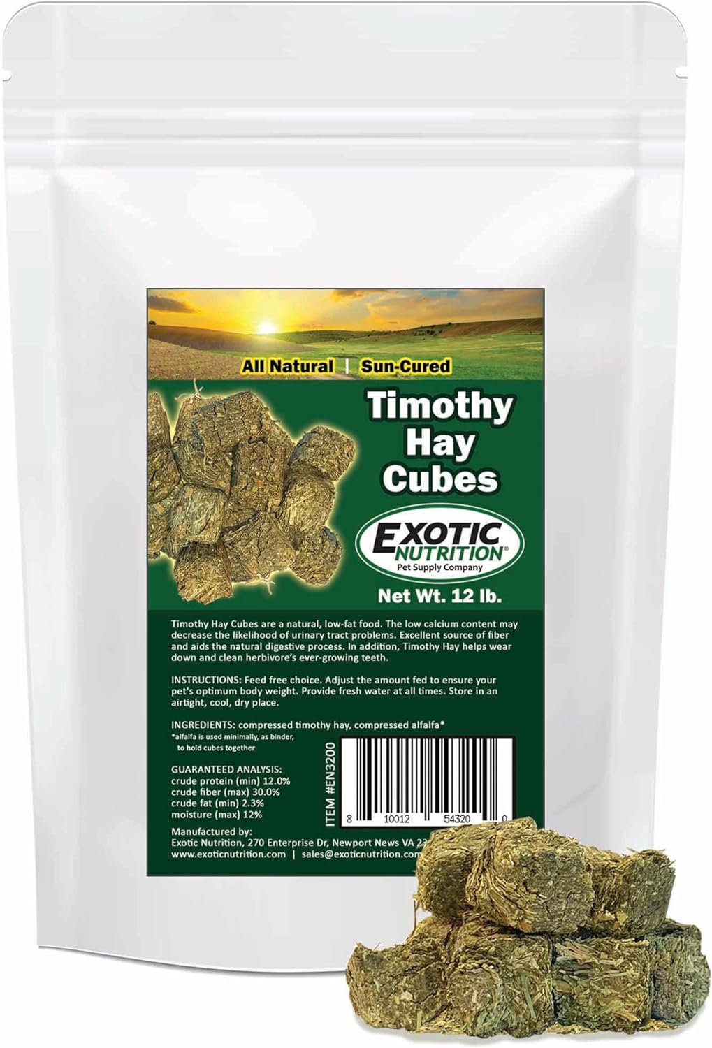 Timothy Hay Cubes 12 lb - 100% All Natural, High Fiber, Sun Cured Timothy Grass Food & Treat - Rabbits, Guinea Pigs, Chinchillas, Degus, Prairie Dogs, Tortoises, Hamsters, Gerbils, Rats & Small Pets…