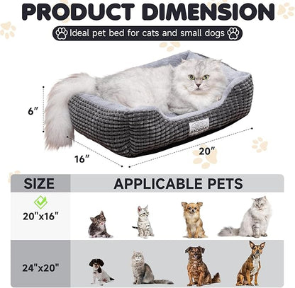 Small Dog & Cat Bed - Extra Soft, Washable, Non-Skid, Calming for Puppy & Kitten, Grey, 20 inches
