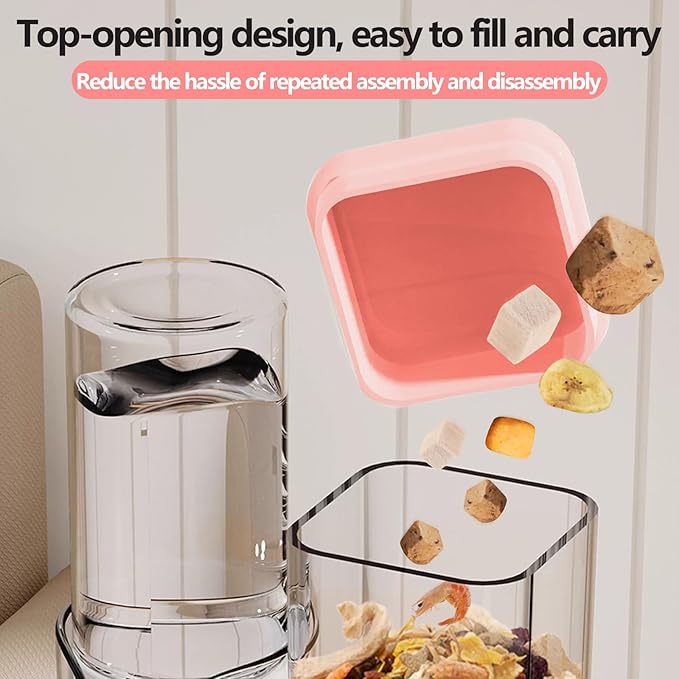 2-in-1 Hamster Water Bottle & Enhanced Food Dispenser - 35% Larger Food Capacity, Leak-Proof Design for Glass Tanks/Wire Cages Small Animal Accessories (Pink, 4.9IN+5.1IN+5.7)