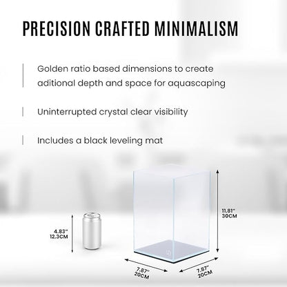 UNS Ultra Clear Rimless Tank - 3.1GAL | 12L - 7.87x7.87x11.81 | 20x20x30 CM, 5mm Glass Thickness, Leveling Mat Included - Low Iron, High Clarity Fish Tank w/ 45° Mitered Edge - [20T]