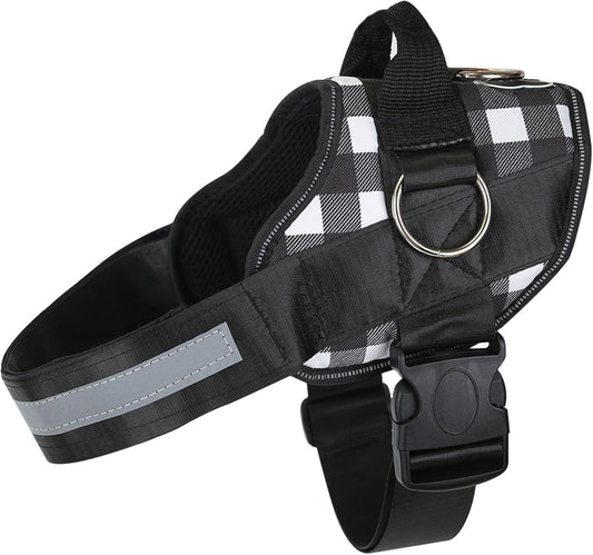 Joyride Basic Essential Dog Harness 1.0 - Small, Medium, Large Dogs, No-Pull Pet Vest with 3 Side Rings for Leash Placement, Adjustable for Training (Black & White Plaid, XL)