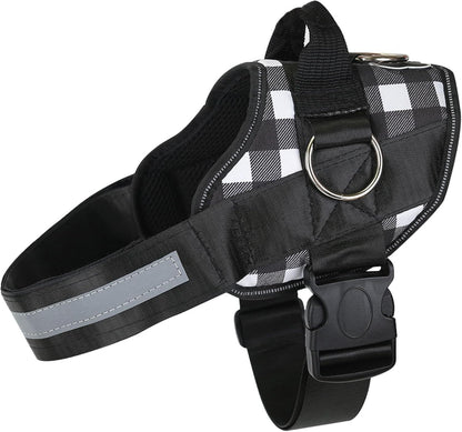 Joyride Basic Essential Dog Harness 1.0 - Small, Medium, Large Dogs, No-Pull Pet Vest with 3 Side Rings for Leash Placement, Adjustable for Training (Black & White Plaid, 2XL)