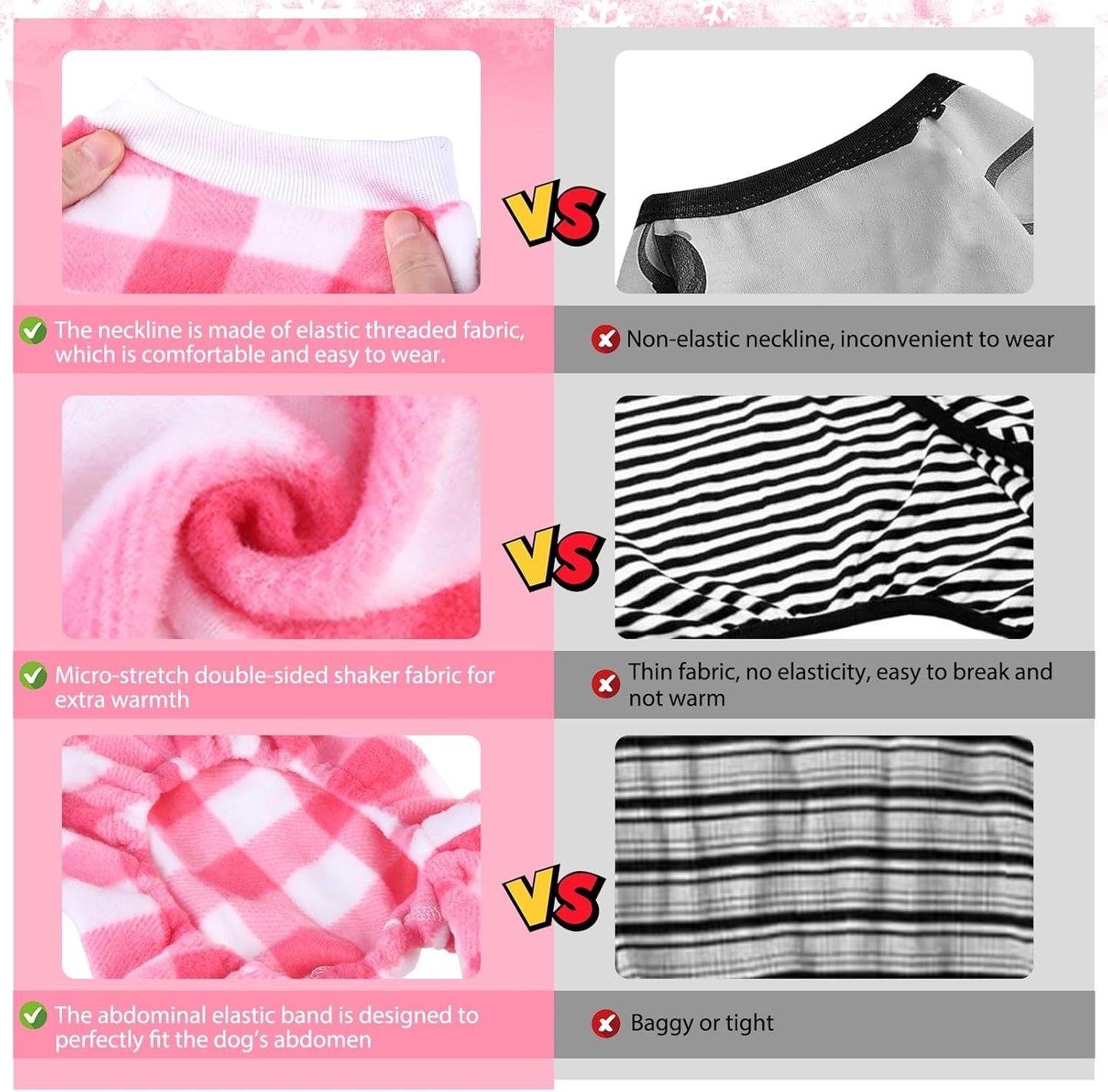 SCENEREAL Dog Pajamas for Small Medium Sized Dogs - Soft, Warm Pet Sweater Clothes, Pink Puppy Onesie Outfits for Doggie Winter Christmas - Dog Jammies Pjs