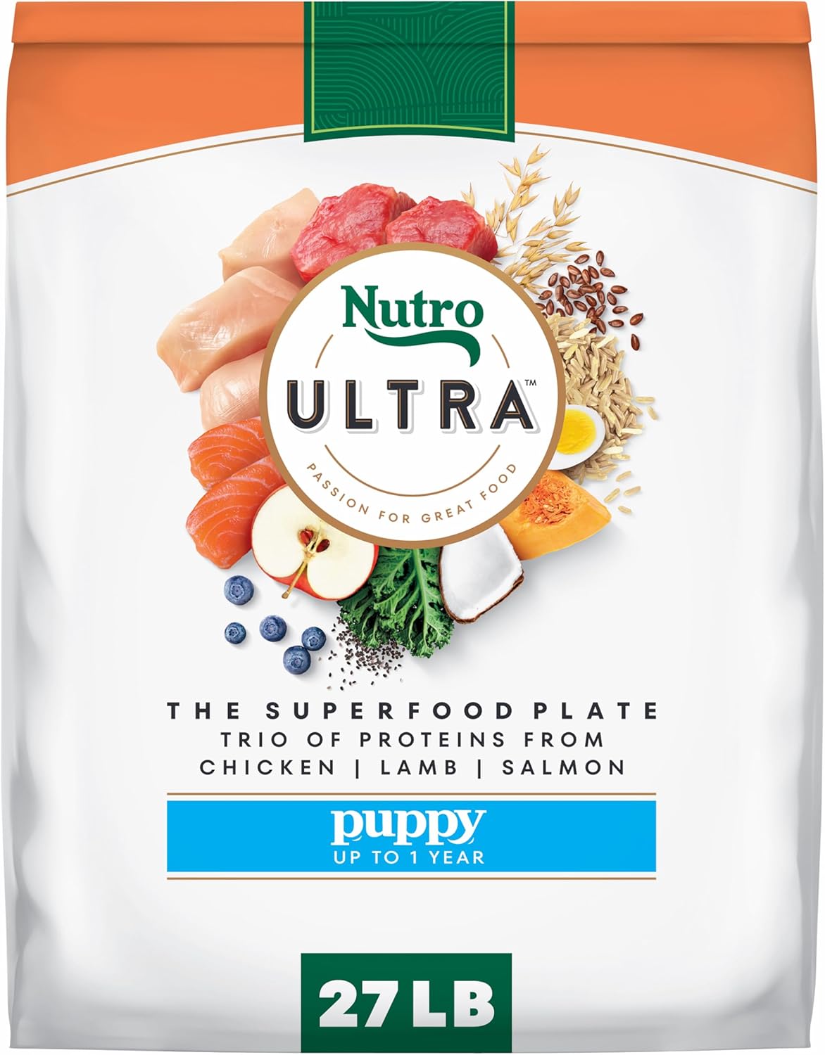 Nutro Ultra High Protein Dry Puppy Food, Trio of Proteins from Chicken, Lamb and Salmon, 27 lb Bag