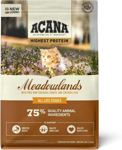 ACANA Grain-free Dry Cat Food Meadowlands Chicken Turkey Fish and Cage-Free Eggs 4lb Bag