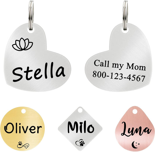 Ultra Joys Cat ID Tag Personalized Pet Tags, Durable Stainless Steel Small Pet Mini Dog Cat Tag Lightweight -Heart Tag in Silver