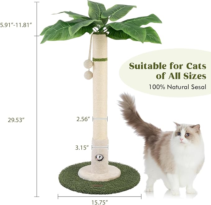 35" Tall Cat Scratching Post Furniture Scratching Deterrent for Indoor Cats, Hanging Ball with Sturdy Large Scratch Pole Premium Sisal Rope Scratch Posts Kitten and Adult Cats
