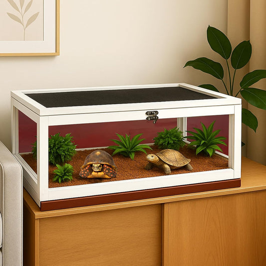 Tortoise Habitat Indoor,Outdoor Reptile Enclosure,Wooden Tortoise House Outdoor,Tortoises Enclosure Indoor (White+red)