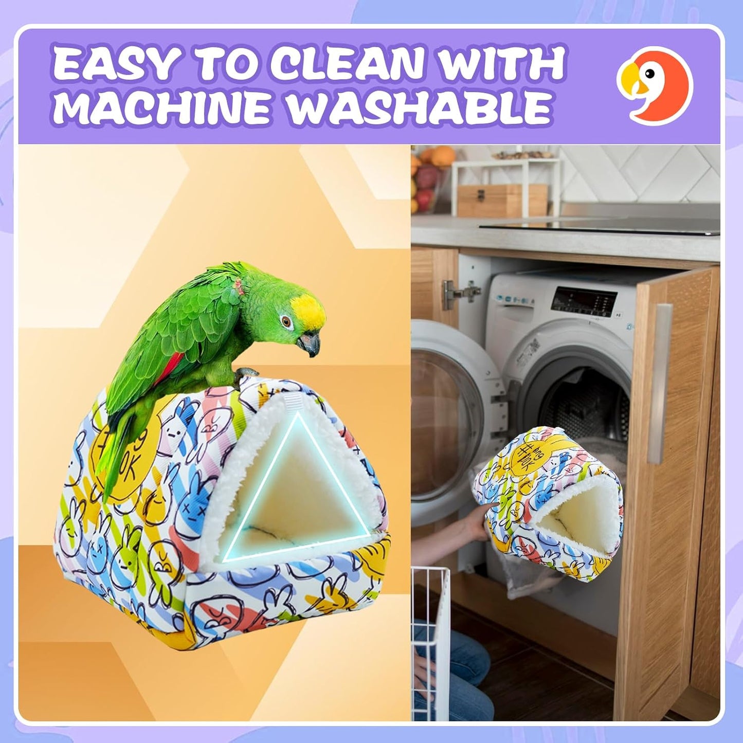 SUSOO Plush Warm Bird Nest House - Hanging Snuggle Bed Velvet Shed Hut Cage Fluffy Hideaway Winter Sleeping Hammock for Parrot Parakeet Conure Cockatiel Budgies Lovebird (Colorful, M)