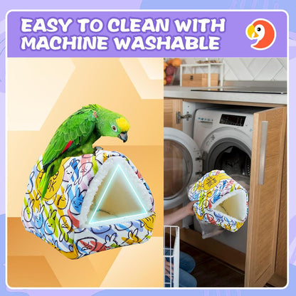 SUSOO Plush Warm Bird Nest House - Hanging Snuggle Bed Velvet Shed Hut Cage Fluffy Hideaway Winter Sleeping Hammock for Parrot Parakeet Conure Cockatiel Budgies Lovebird (Colorful, M)