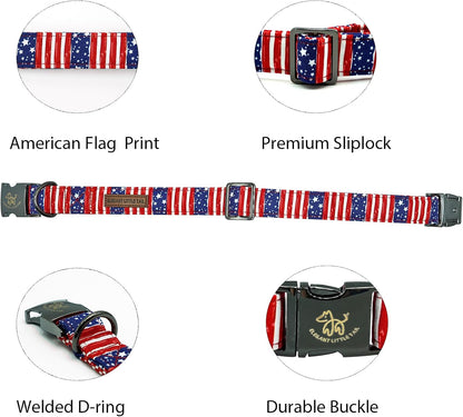 Elegant little tail Independence Dog Collar, Holiday Pet Collar Patriotic Dog Durable Dog Collars Girl or Boy Soft Pet Gift Adjustable Dog Collar for Small Medium Large Dogs