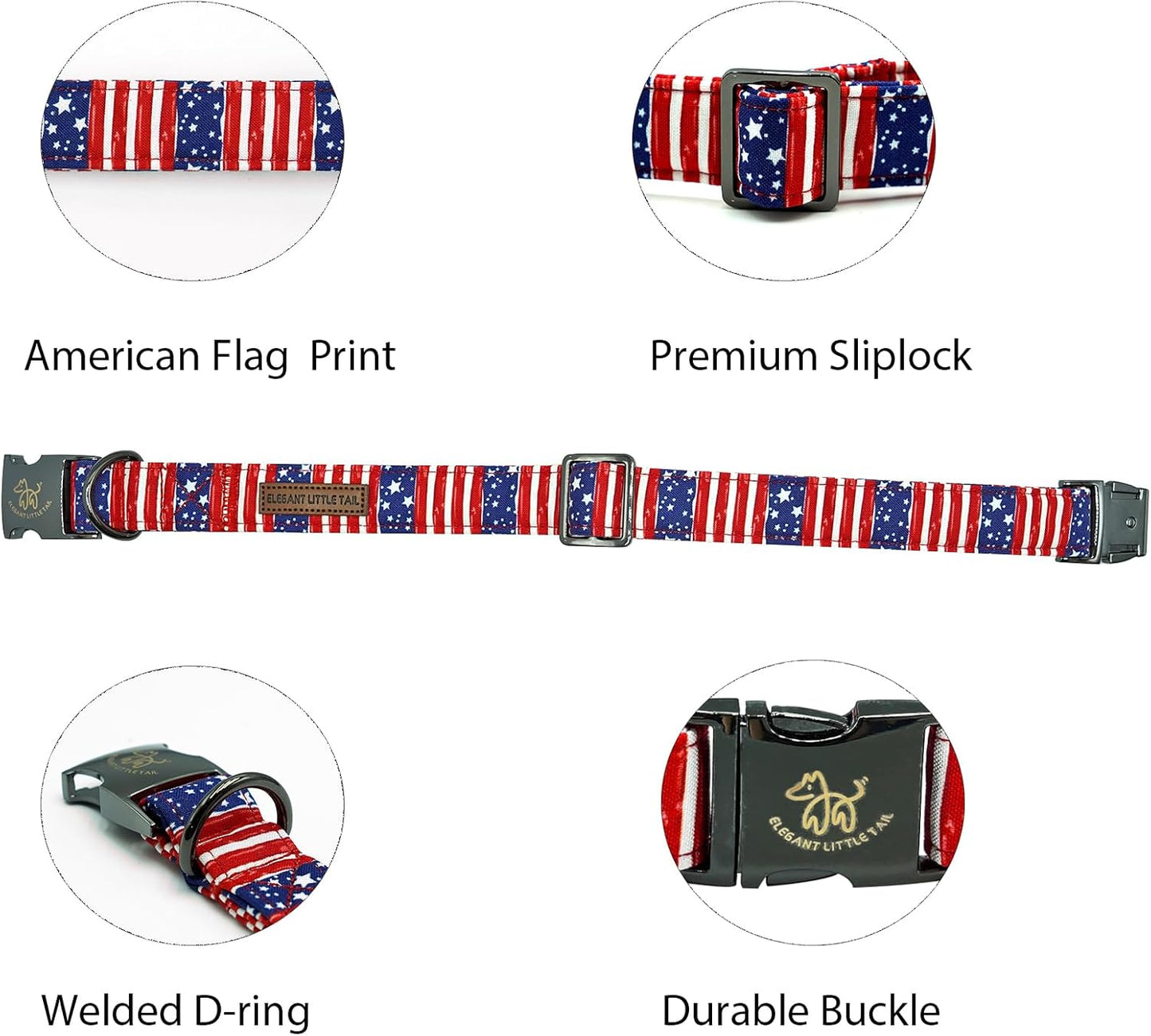Elegant little tail Independence Dog Collar, Holiday Pet Collar Patriotic Dog Durable Dog Collars Girl or Boy Soft Pet Gift Adjustable Dog Collar for Small Medium Large Dogs