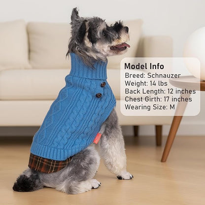 KYEESE Dog Sweater Stretchy Knitwear Cat Clothes Thick Pet Coat for Fall Winter Cold Weather Warm Turtleneck Small Dogs Sweater with Gingham Patchwork Soft Pullover Dog Sweaters for Small Dogs Male