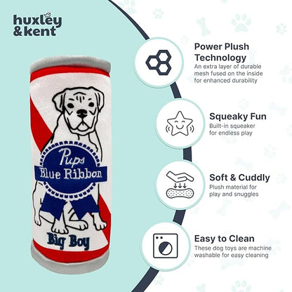 Huxley & Kent Funny Dog Toy w/Squeaker – Power Plush Squeaky Dog Toys for Small, Medium & Large Dogs – Soft Stuffed Animal for Indoor Play & Fetch - Pups Blue Ribbon, Small