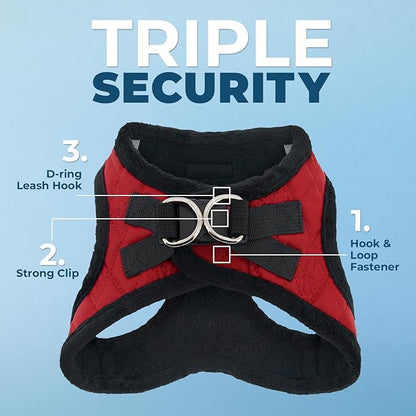 Best Pet Supplies - All Weather Mesh / Plush, Reflective, No Pull Harness for Small, Medium Dogs, Cats - Secure with Hook & Loop Fastener, Buckle, Double D-Rings - Red Plush, XS