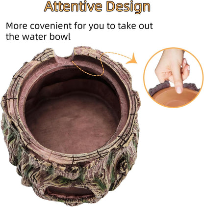 Reptile Hide Cave, Reptile Hideout with Detachable Base and Humidity Dish, 3 in 1 Lizard Snake Hiding Place Tank Terrarium Decor for Gecko, Crabs, Amphibian, Turtle