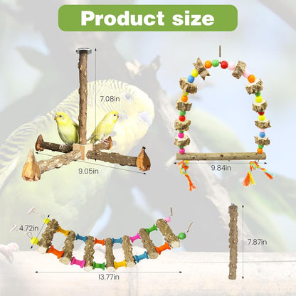 Parrot Cage Accessories-Pure Wood Parrot Perches Toys,Climbing Ladder,Bird Rotating Perch,Bird Swing,Suitable for Parakeet,Conure,Cockatiel,Mynah,Love Birds Finches