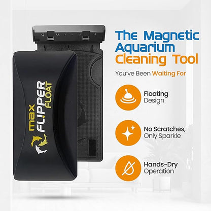 FL!PPER Flipper Cleaner Float - 2-in-1 Floating Magnetic Aquarium Glass Cleaner - Fish Tank - Scrubber & Scraper Aquarium Cleaning Tools – Fish Tank, Max