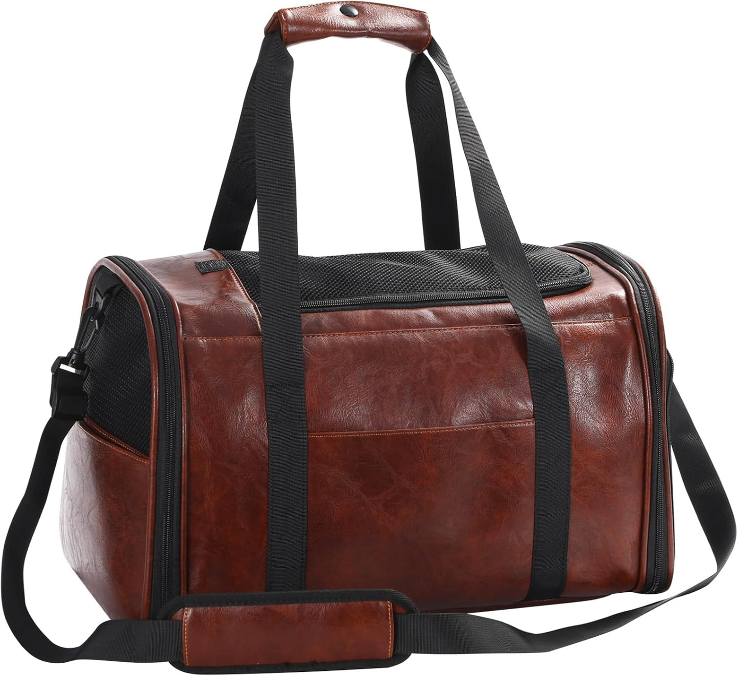 Fashion Leather Dog Carrier Cat Carrier Airline Approved Pet Carrier for Small Medium Dogs Cats Under 15Lbs, Collapsible Soft Sided Travel Puppy Carrier Coffee