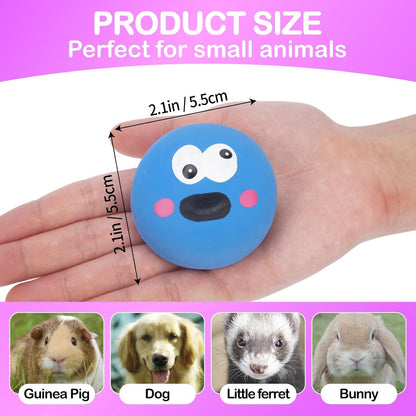 Natural Rubber Squeaker Toys for Ferret,High Elasticity Ferret Latex Squeaker Balls 3 Pack,Tough Teething Toys Big Eyes Printed Toy Ball for Small Dogs,Easy to Clean
