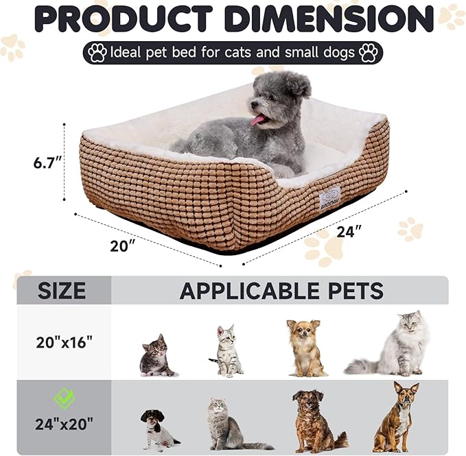 Dog Beds for Small Medium Dogs Washable, Calming Dog Bed Small Size Dog, Orthopedic Dog Bed, Warming Soft Calming Sleeping Puppy Bed Durable Pet Bed with Anti-Slip Bottom (25 inch, Coffee)