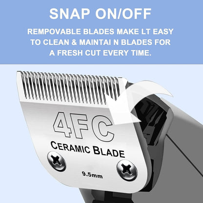 Audoc 4FC Blade Detachable Pet Clipper Replacement Blades, Ceramic and Stainless Steel, Compatible with Andis, Oster, and Wahl Clippers