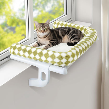 Sunhoo Cat Window Perch Hammock Sturdy Windowsill Bed Seat for Large Cats No Drilling No Suction Adjustable Kitty Shelf with Washable Cover Easy Assembly Holds up to 40 lbs 22.05 * 15 in (Green, S)