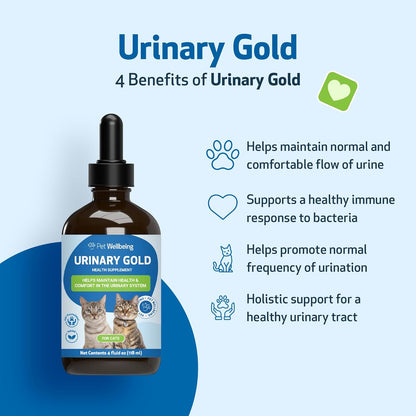 Pet Wellbeing Urinary Gold for Cats - Vet-Formulated Multi-Herb Urinary Tract Support - Feline Bladder Health & Urinary System Wellness - Holistic Cat Supplement - Liquid Formula 4 oz (118 ml)