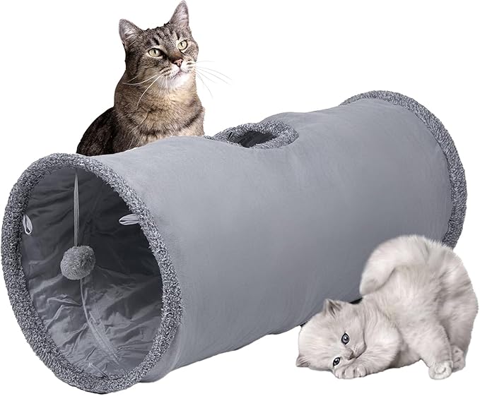 Cat Tunnel, Durable Suede Collapsible Cat Play Tube Toys with Play Ball, Indoor Cat Tunnel for Cat, Puppy, Kitty, Kitten, Rabbit (Small)