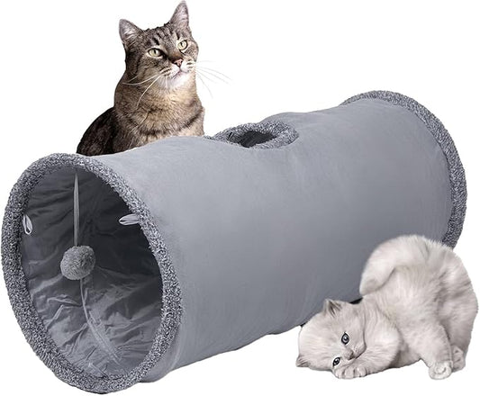 Cat Tunnel, Durable Suede Collapsible Cat Play Tube Toys with Play Ball, Indoor Cat Tunnel for Cat, Puppy, Kitty, Kitten, Rabbit (Small)