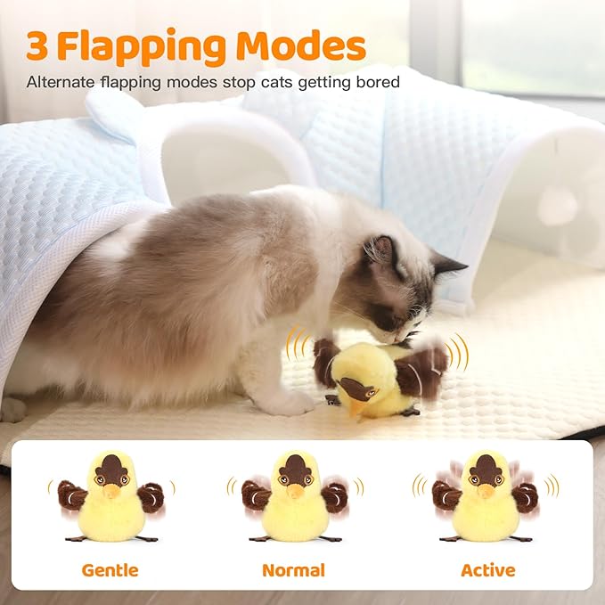 Cat Toys Flapping Bird (No Flying)，Rechargeable Touch-Activated Interactive Toy with Lifelike Chirp for Indoor Cats & Kittens Exercise (Goldfinch