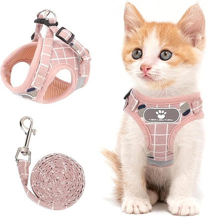 Cat Vest Harness and Small Dog Vest Harness for Walking, All Weather Mesh Harness, Cat Vest Harness with Reflective Strap, Step in Adjustable Harness for Small Cats (Pink-Pattern, S)