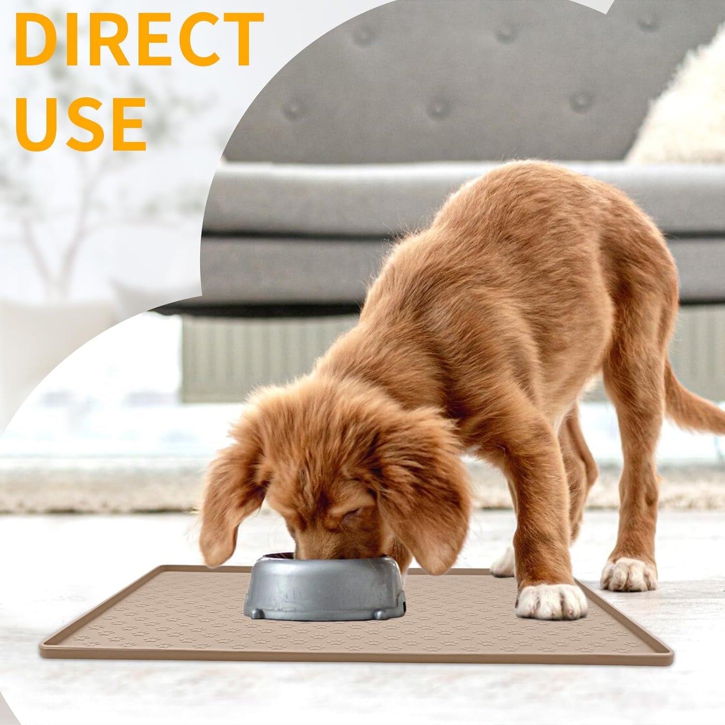 Ptlom Dog Food Mat Anti-Slip Bowl Mats for Food and Water, Waterproof Pet Placemat with High Raised Edges, Silicone Puppy Feeding Tray for Small, Medium Large Dogs Cats, Taupe, 31.5" 23.6"