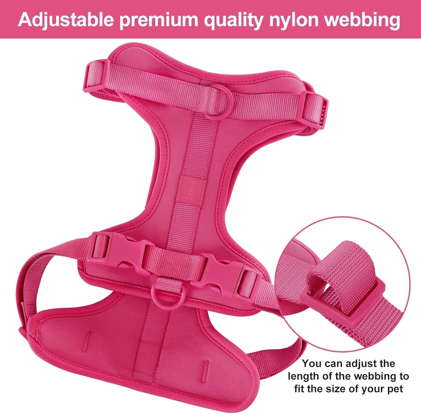 Wisedog No Pull Lightweight Dog Vest Harness with Soft and Comfortable Cushion, Breathable Mesh, for Small Medium Large Dogs Walking (L(Neck: 16.15"-20.86";Chest: 24.02"-38.19"), Peacock Pink)