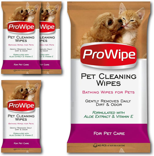Pet Wipes, Dog Wipes, Cat Wipes, Grooming & Cleaning Wipes for Paws and Butt with Aloe Extract & Vitamins, Perfect as Eye, Ear Wipes, Suitable for Puppy, Kitten, Dogs and Cats, 4Pack x 40-160