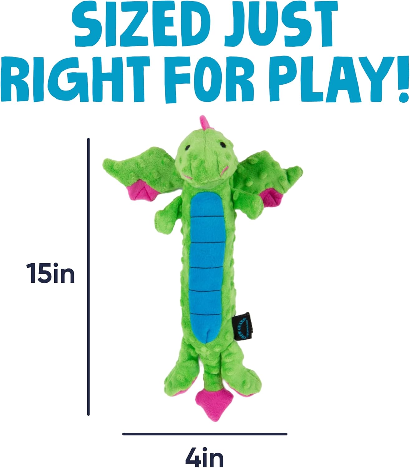 goDog Bubble Plush Skinny Dragons Squeaky Plush Dog Toy, Chew Guard Technology - Green, Large