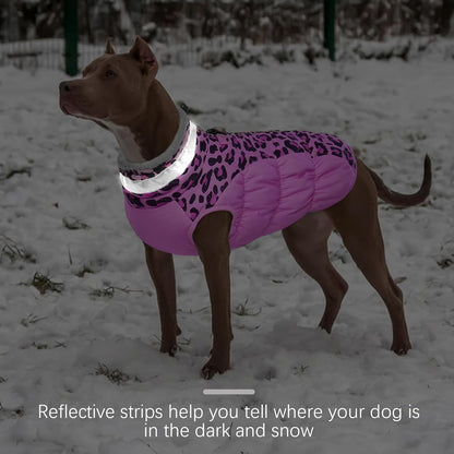 FUAMEY Dog Coat for Large Dogs,Waterproof Dog Winter Jacket with Harness Built in Puppy Cold Weather Coats Reflective Pet Vest with Zipper Warm Fleece Dogs Snowsuit Windproof Pink Leopard XL