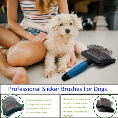 Extra Long Universal Pins Slicker with rubberized Handle,Big Dog Slicker Brush,Extra Long Pin Slicker Brush for Dog Pet Grooming Pins and Deshedding, Groom Like a Professional25mm(1")