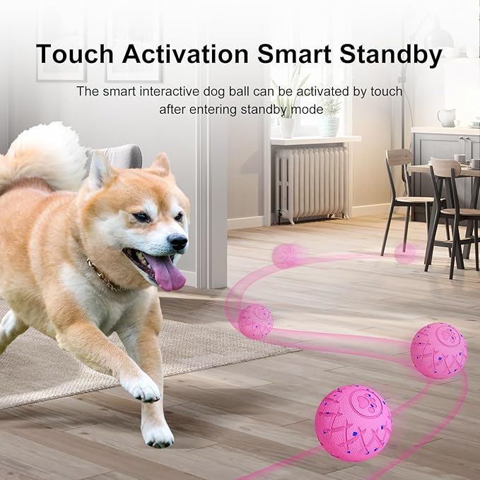 Smart Interactive Dog Toy, Automatic Moving, Bouncing and Stimulation, Silent Foam Material, IP54 Waterproof Rating, Active Rolling,Dog Ball for Medium and Large Dogs,Dog Birthday (Pink)