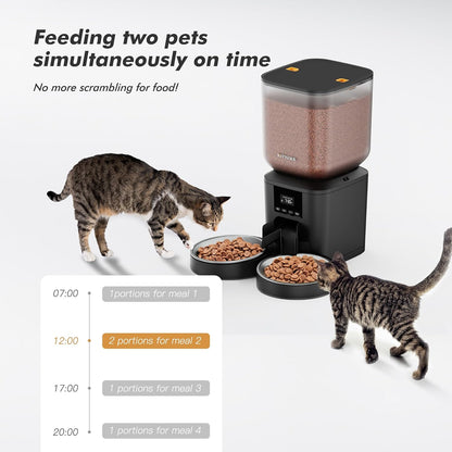 Automatic Cat Feeder for 2 Cats - 8L/34 Cups Large Capacity Auto Cat Food Dispenser with LCD Screen, 2 Food Trays, Timed Feeder, Up to 50 Portions 6 Meals Per Day, Keep Fresh