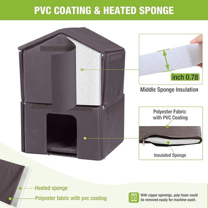 Insulated Cat House for Outdoor Cats Waterproof Feral Kitty Shelter for Winter,Insulation Liner Include…