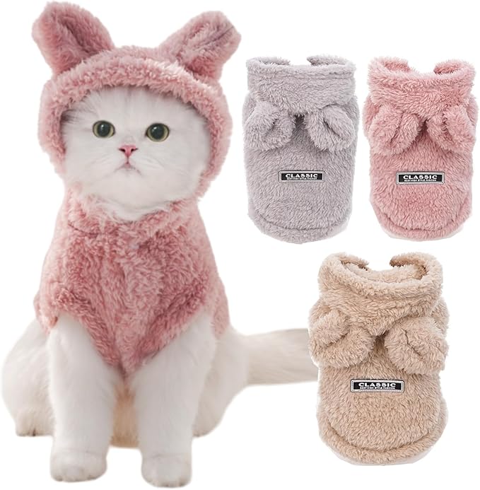 Cat Bunny Ears Costume Cute Dog Kitten Hoodies Sweater Rabbit Ears Puppy Pet Apparel (Medium,Pink)