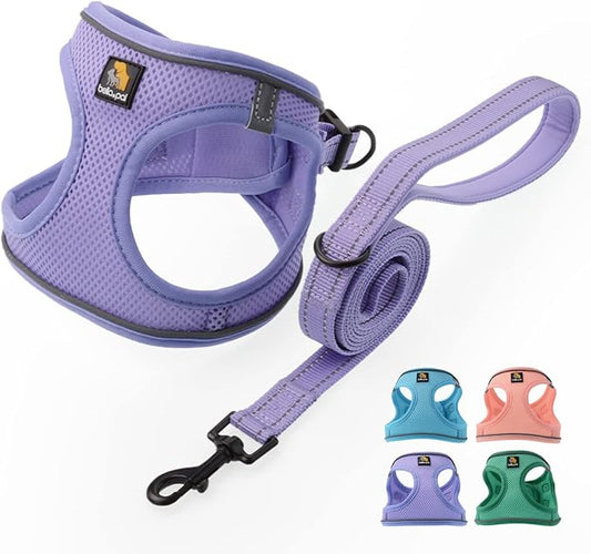 BELLA & PAL Step in Vest Harness for Small and Medium Dogs, No Pull Small Dog Harness with Leash Set, Comfortable Air Mesh Dog Vest Harness with Reflective Strip (Lavender, S)