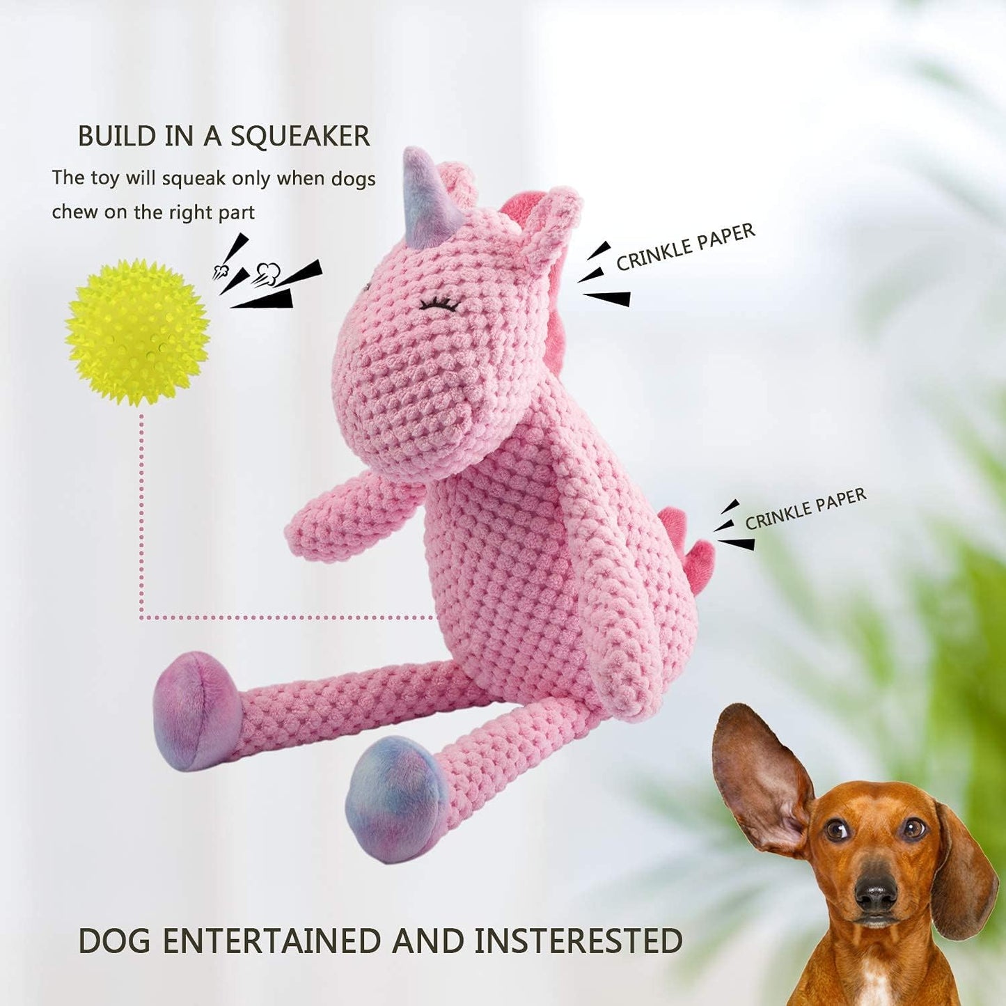 GOOLA Squeaky Dog Toys - Durable Plush Toys with Squeaker & Crinkle Paper, Unicorn Themed Pack for Puppy to Large Dogs