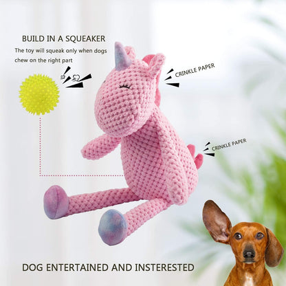 GOOLA Squeaky Dog Toys - Durable Plush Toys with Squeaker & Crinkle Paper, Unicorn Themed Pack for Puppy to Large Dogs