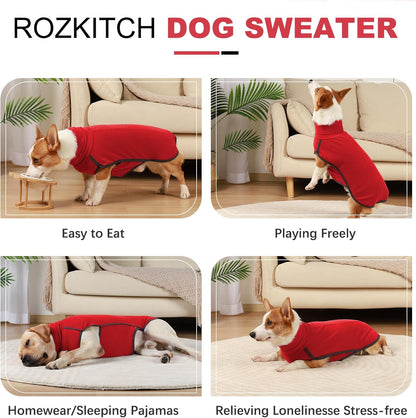 ROZKITCH Dog Winter Coat Soft Pullover Pajamas, Pet Windproof Warm Cold Weather Jacket Vest Cozy Jumpsuit Apparel Outfit Clothes for Xmas Walking Sleep BrightRed 2XL