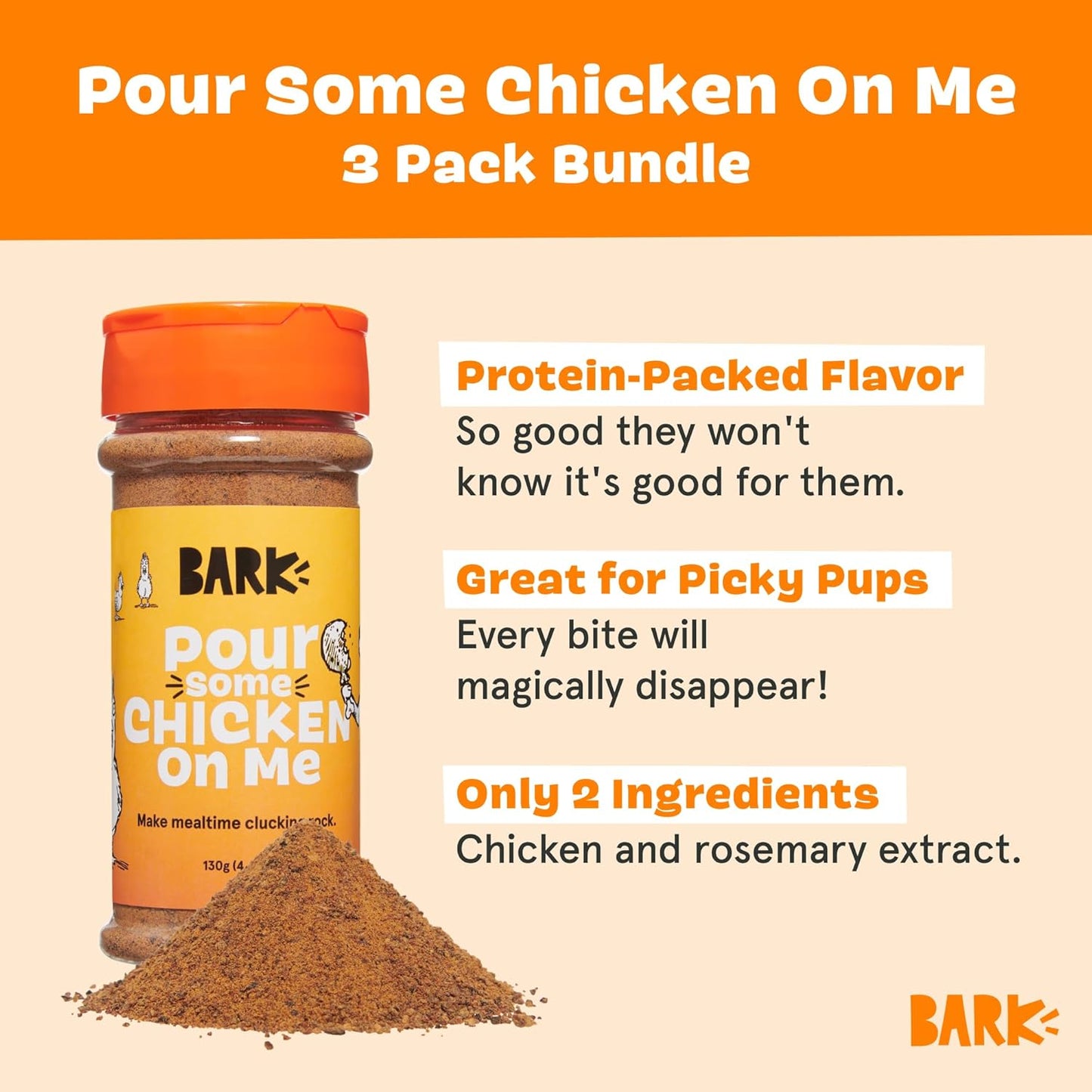 Barkbox Chicken Dog Treat Topper High Protein Limited Ingredient Meal Mixer, Rosemary Extract for Large & Small Breeds, Elevate Dog Food Dining, Shake & Pour for Dog Bowls (Pack of 3)