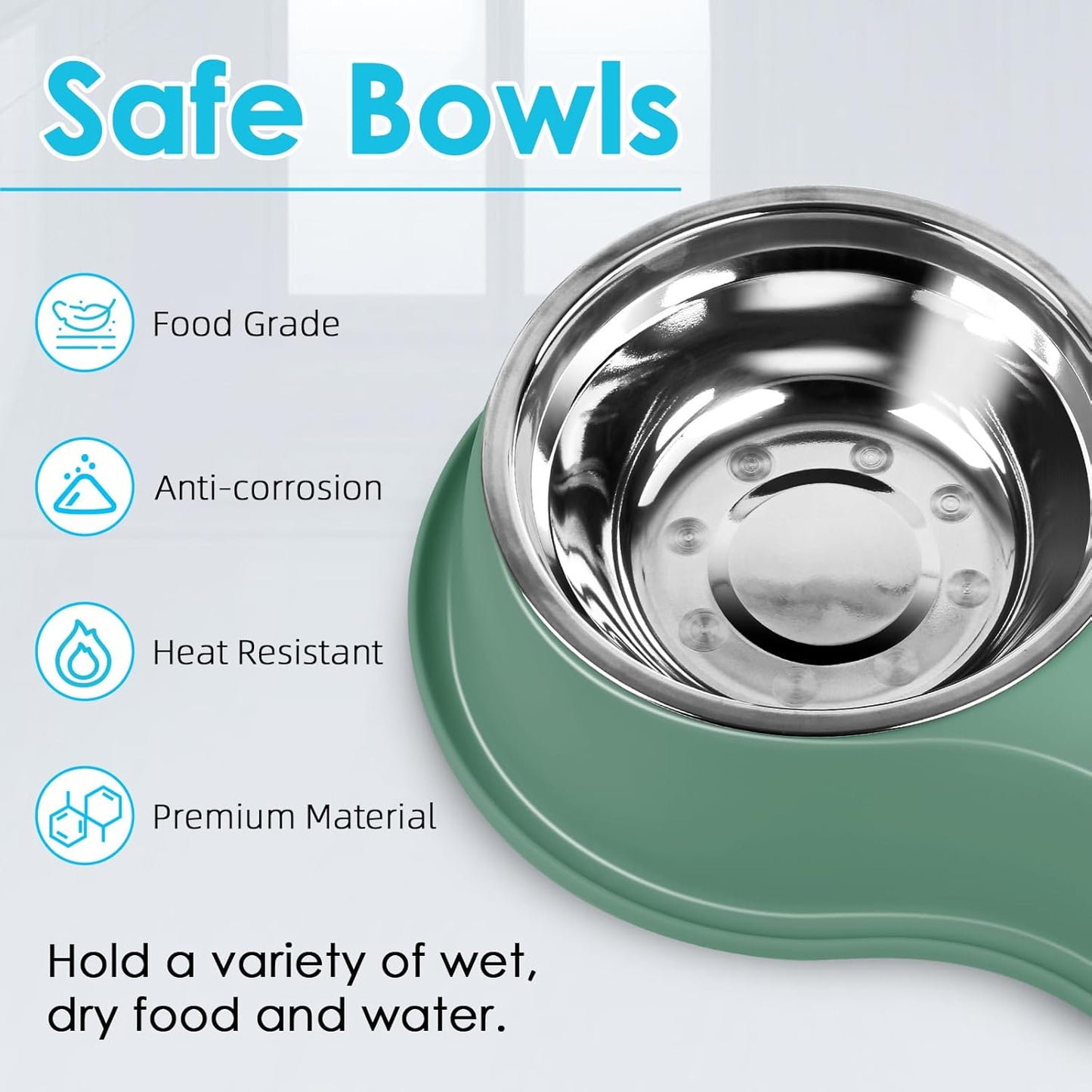 Dog Bowls Large Double Dog Water and Food Bowls Stainless Steel Bowls with Non-Slip Resin Station, Pet Feeder Bowls Food Dish for Small Medium Large Dogs Cats