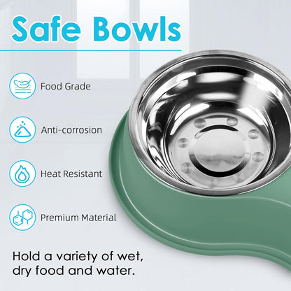 Dog Bowls Large Double Dog Water and Food Bowls Stainless Steel Bowls with Non-Slip Resin Station, Pet Feeder Bowls Food Dish for Small Medium Large Dogs Cats