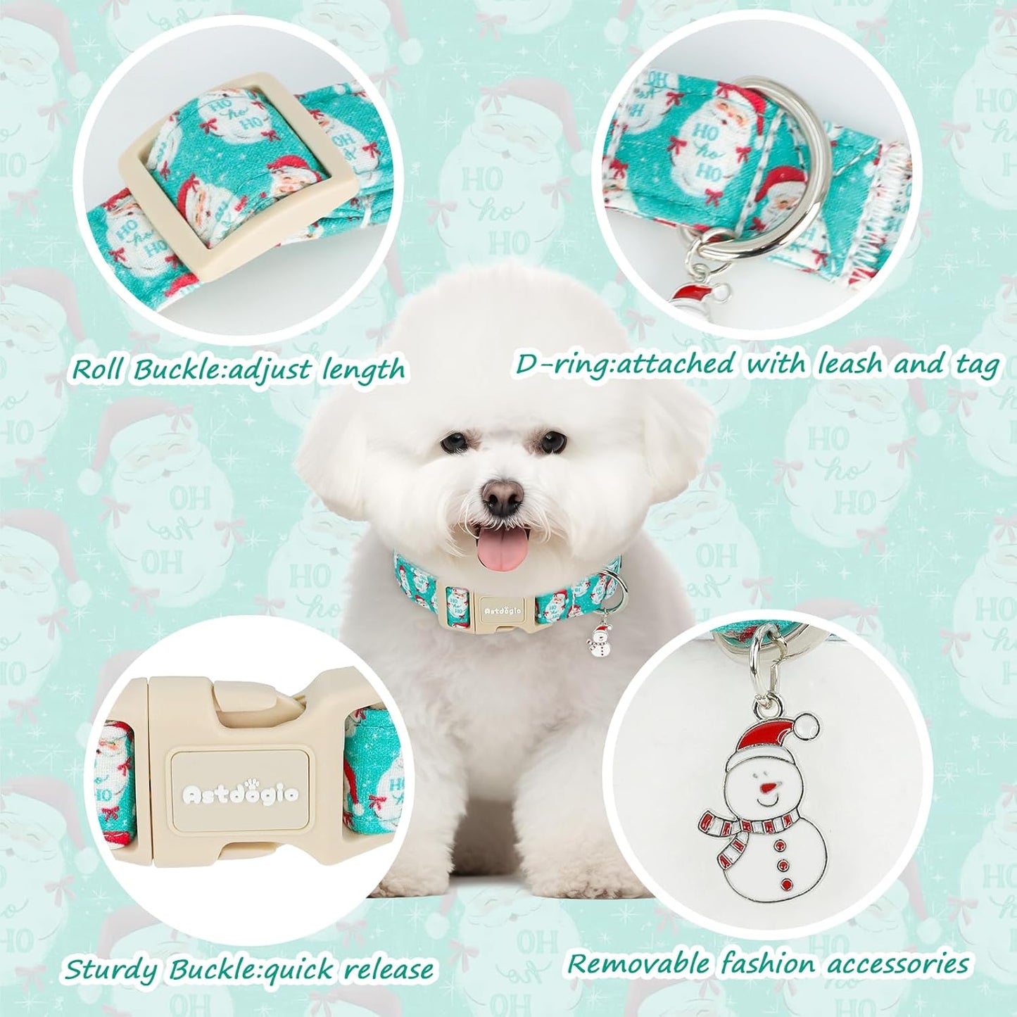 Christmas Dog Collar，Soft Cotton Dog Collars for Medium Dogs, Dog Christmas Collar with Santa for Small Medium Large Dogs, Adjustable Green Collars Perfect for Girl or Boy Dog Collars-M